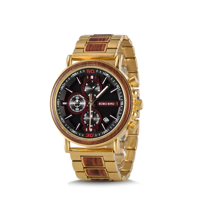 Роскошные наручные часы BOBO BIRD с хронографом, золотые мужские наручные часы (62330772175)
