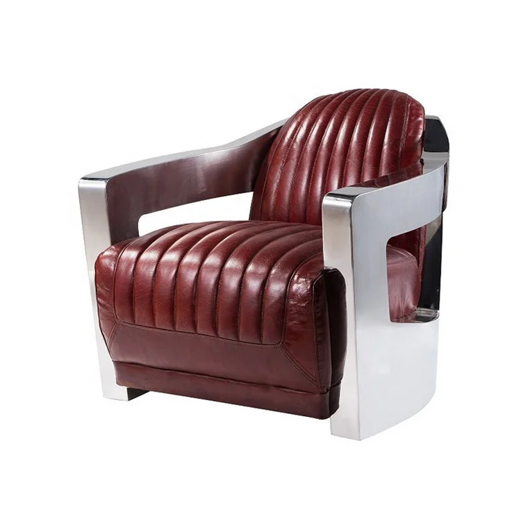 Stainless Steel Arms grain leather classic Aviator Club Chair Retro style sofa