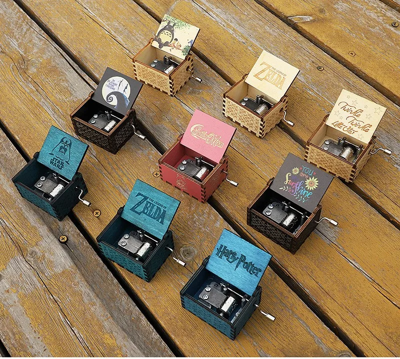 Hot Sale Custom Mini Wood Laser Engraved Music Box Hand Crank Wooden Music Box