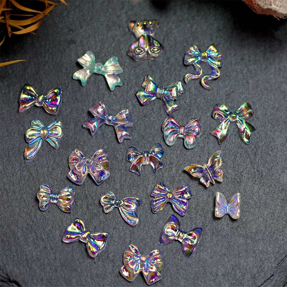 AB Glitter Translucent Aurora Various Butterfly Bowknots Rose Nail Art Rhinestones Jewelry Decorations Manicure Charms