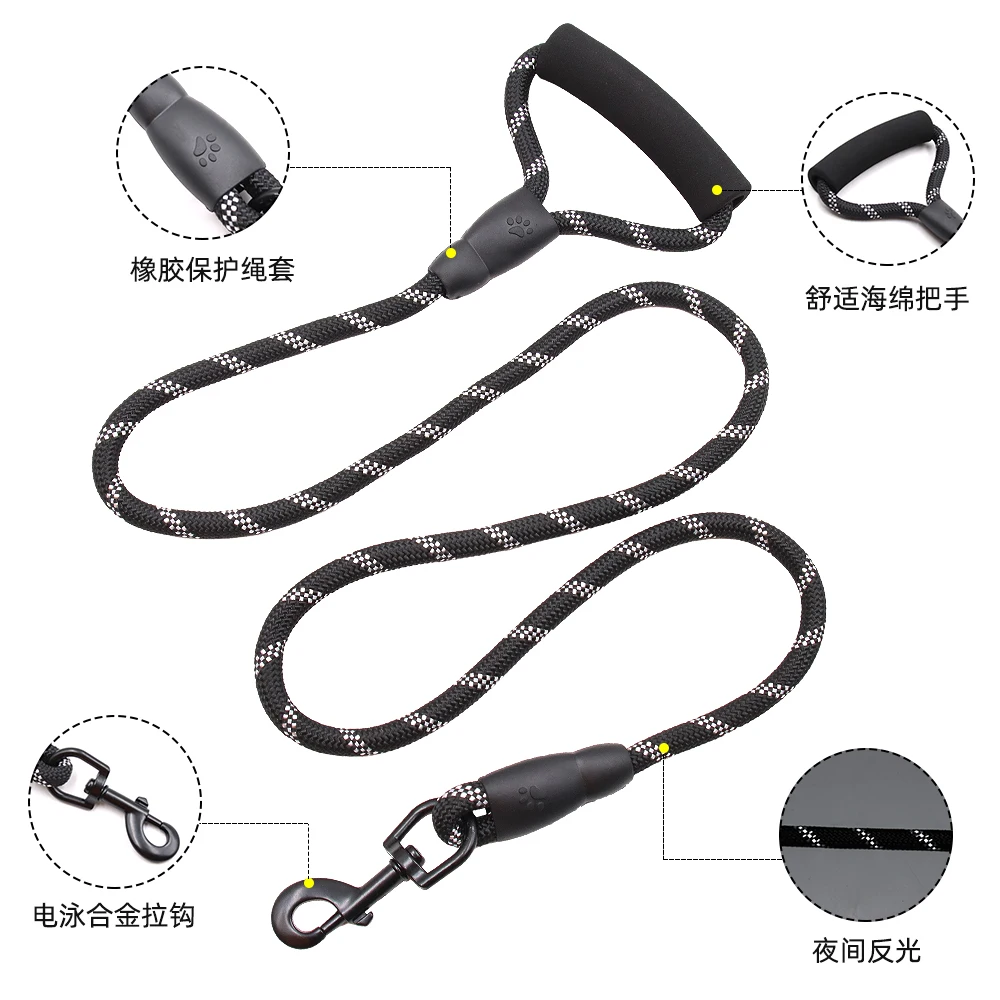 Casepert Pet Hand Holding Rope Reflective round Nylon Rope Dog Leash Dog Traction Belt Twine Rope Dog Leash Durable Heavy