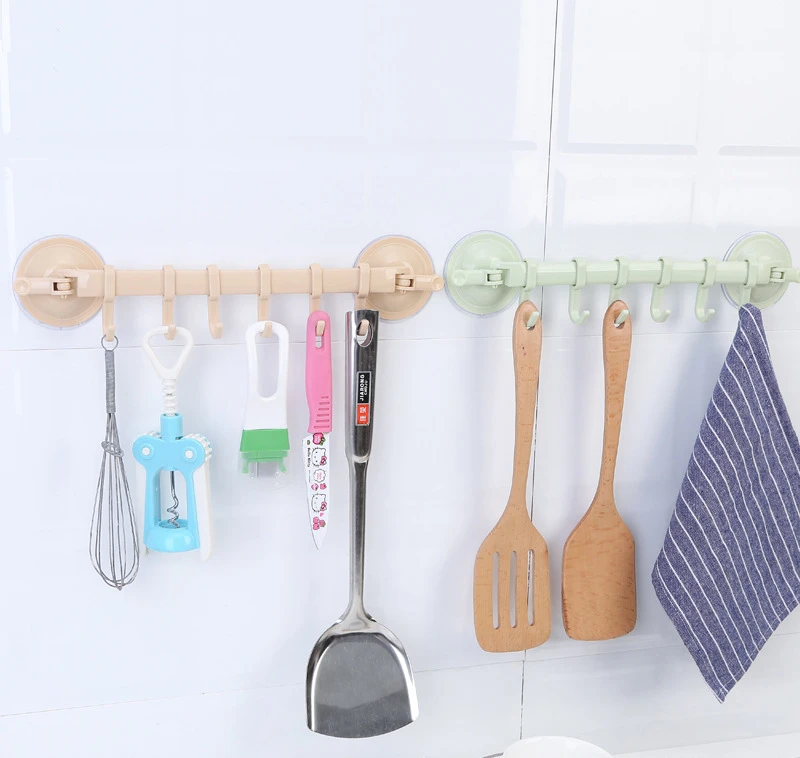 Adjustable Organizer 6 Row Hook Rack Kitchen Wall Hang Hook Creative Corner Bathroom Rack Traceless Clothes Hanger Hook