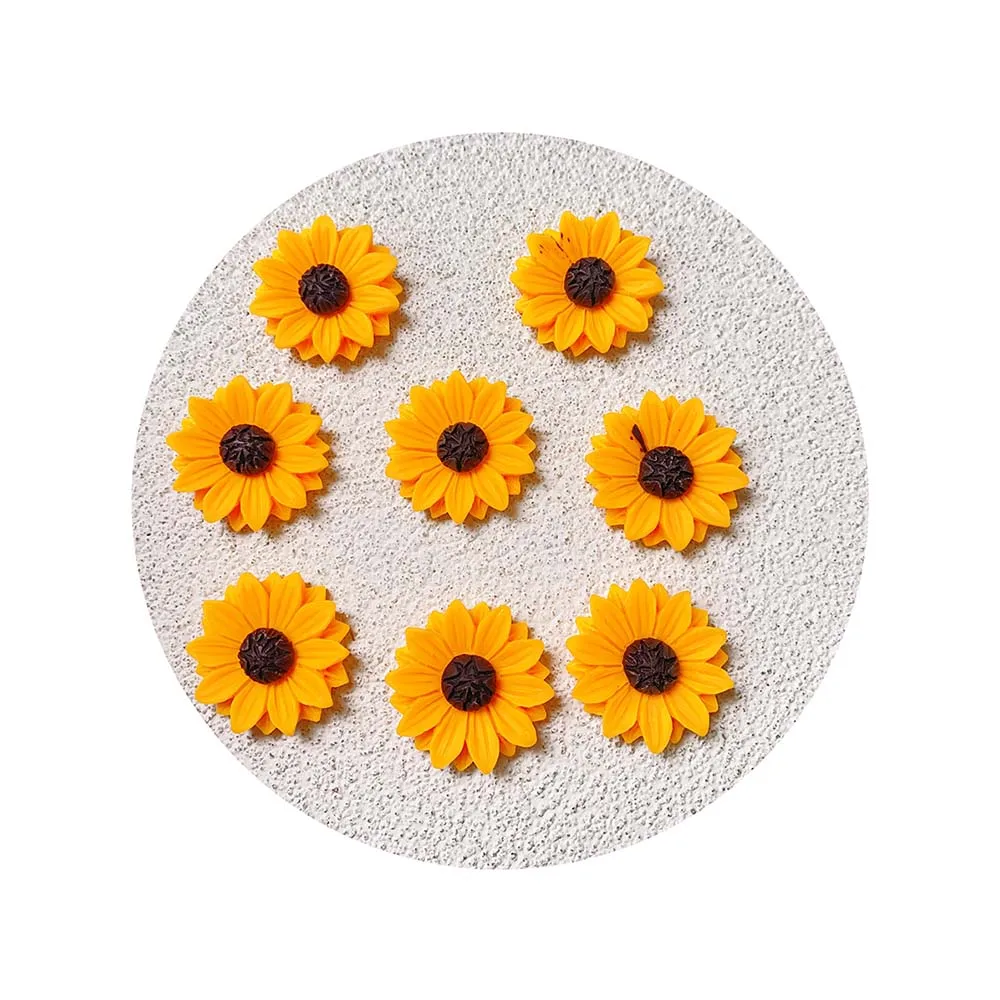 24MM Acrylic Resin Sunflower Cabochons Flatback Brown Floral Tiny Kawaii DIY Embellishments Loose Beads for DIY Projects