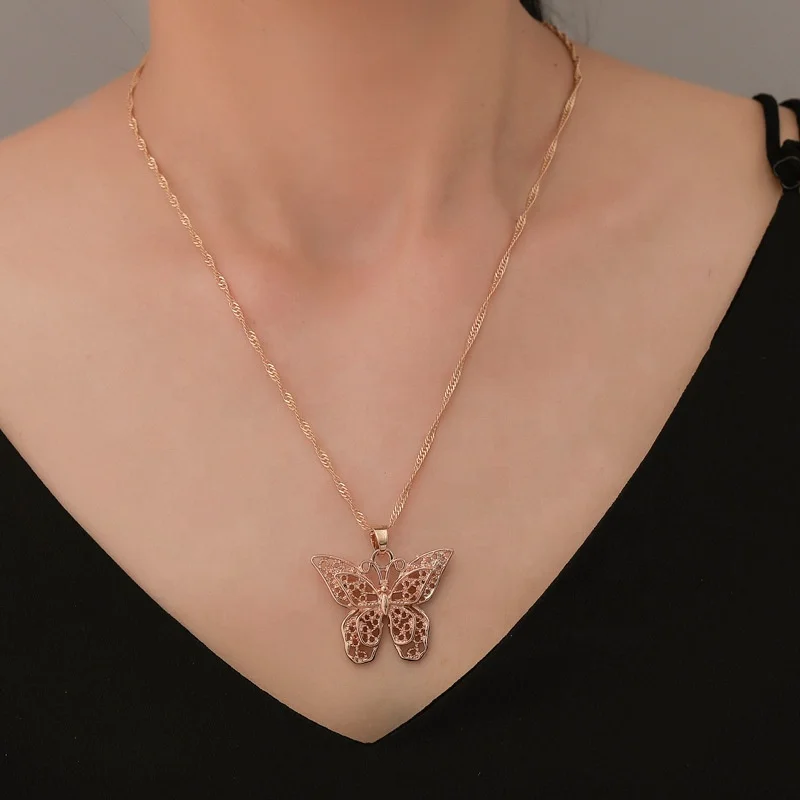 New Arrive Trendy Fashion Layered butterfly Pendant Necklace Silver Gold Plated Dainty butterfly Necklace Jewelry for Women Girl