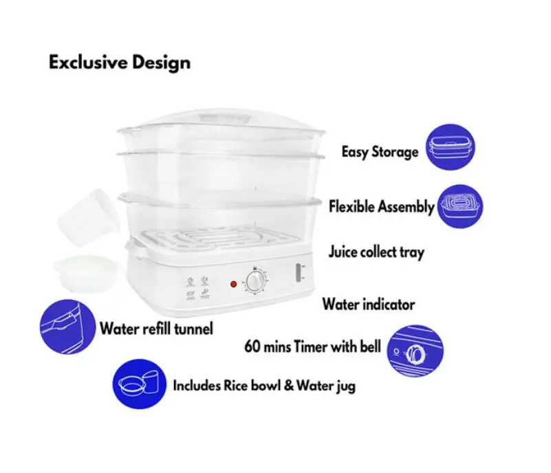 
25L Chinese mainland 3 layer plastic size 404*301*312 electric home food steamer cooker 