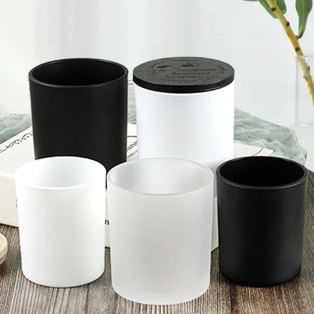 Custom Empty Simple Container Frosty Glass Candle Jars Stand Vessels Clear Gass Candle Jar With Lid And Box