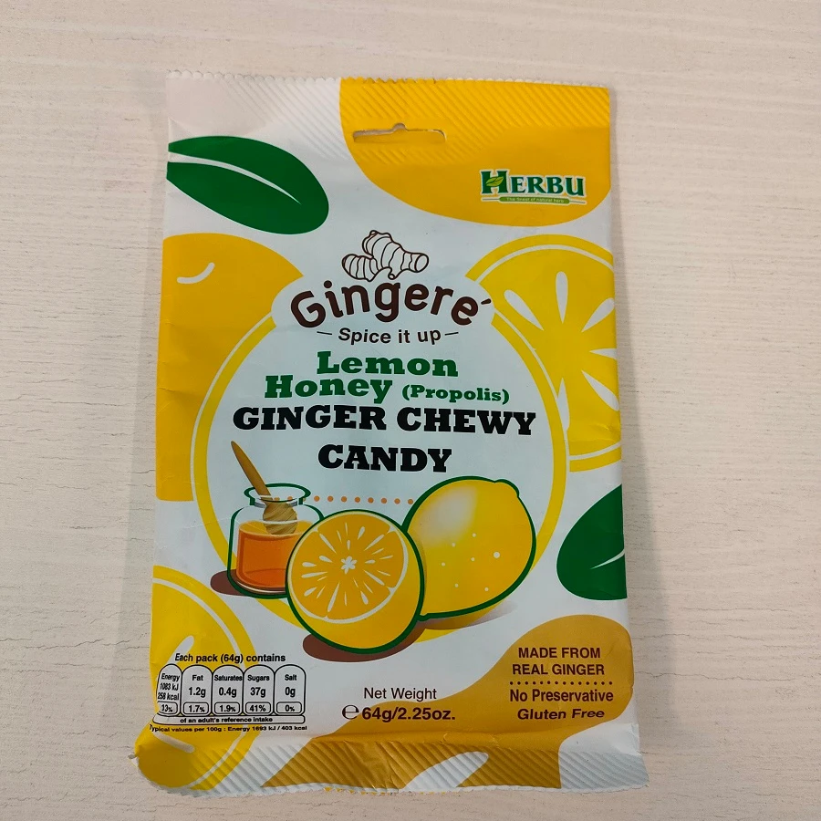 High Quality Gingere Lemon Honey Propolis Ginger Chewy Candy 84g Soft Sugary Candy