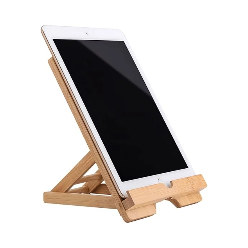 Wholesale Bamboo Tablet Stand Holder Adjustable Folding Wood iPad Stand with Chargeable Hole for Desk iPad