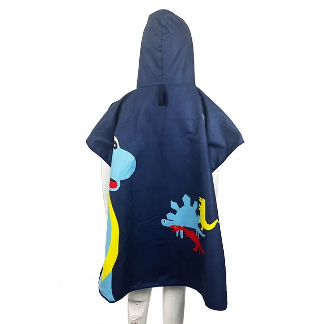 Customized Multifunctional Cartoon Printed Pattern Hooded Adjustable Wearable Microfiber Poncho Beach Bath Towel For Kids