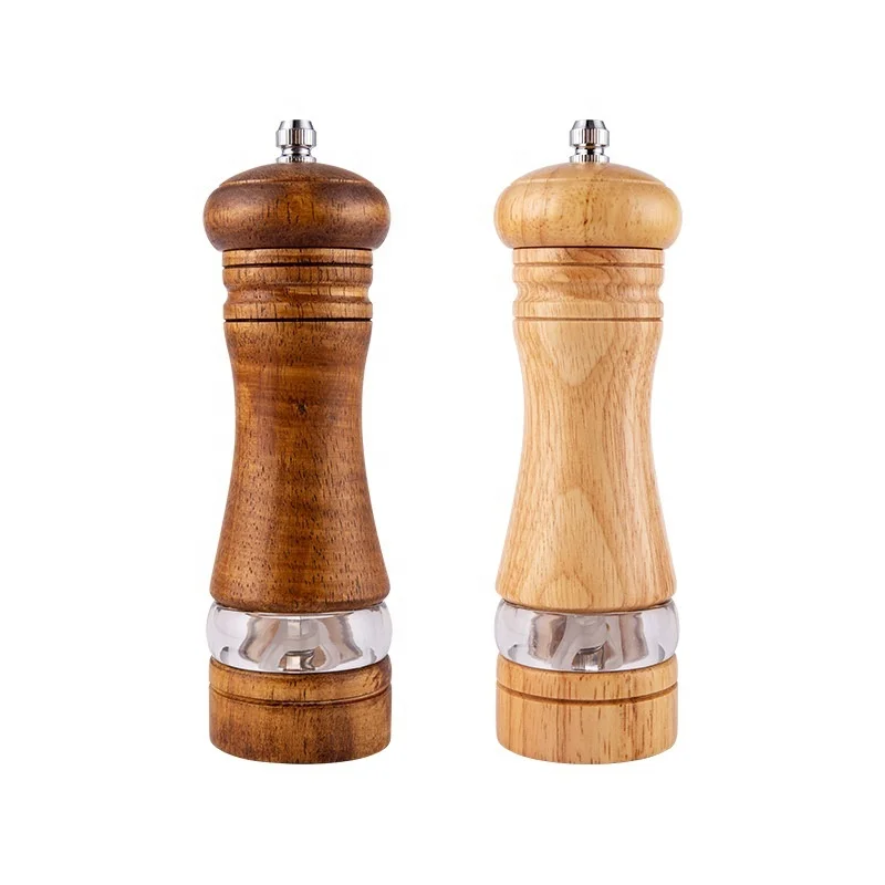 6 Inches Salt Pepper Mill Grinder Ceramic Rubber Wood Ceramic Blades Adjustable Coarseness Refillable Salt Pepper Grinders