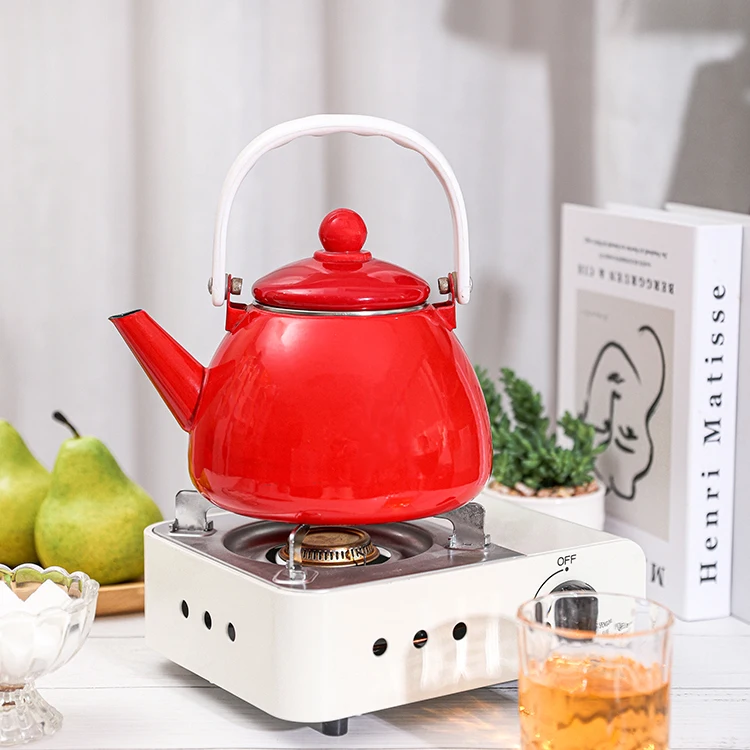 In stock 1.6L 2.5L 3L  enamel camping stainless steel lid enamel coffee pot for home use