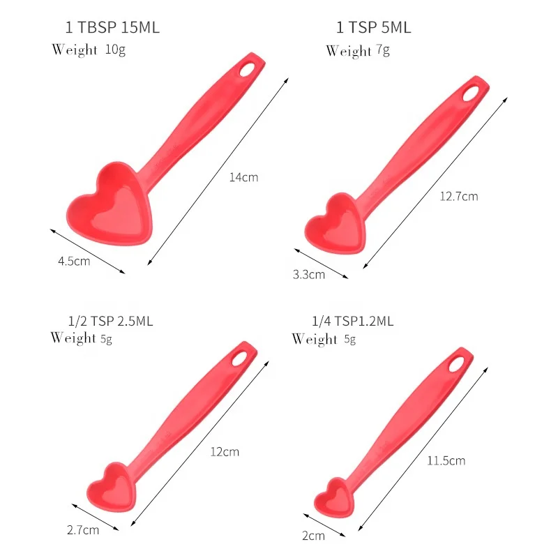 MS-5736 4pc Set Plastic Heart Shaped Measuring Spoons