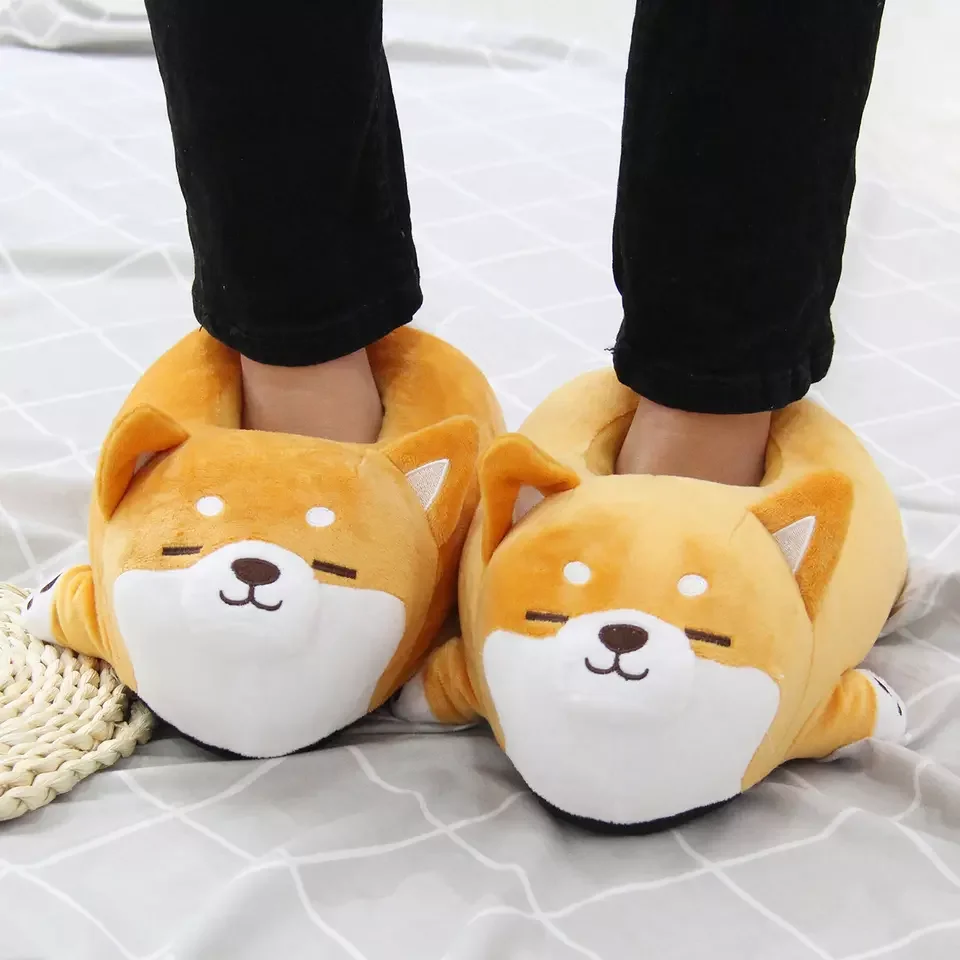 Fluffy Women Cute Animal Dog Slippers For Puppy Couples Home Slipper Plush Cotton Household Shoes