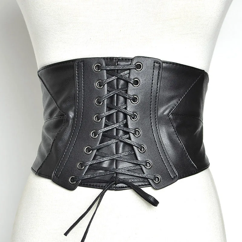 Super Wide Pu Leather Girdle Slimming Body Women Elastic High Waist Tummy Belts Corset Belt