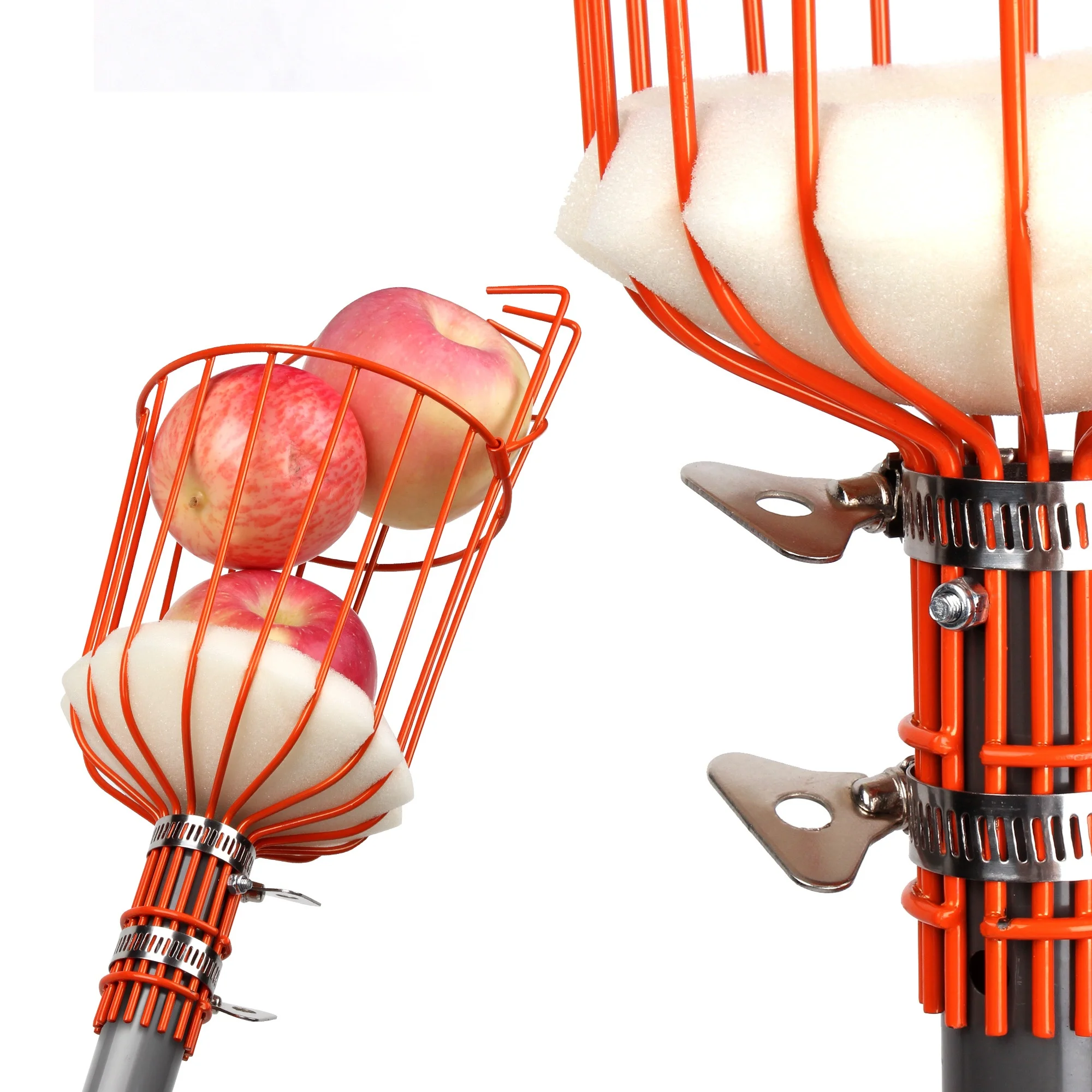 8FT Telescopic stainless steel long handle wist-on basket catcher apple orange tree picking pole tool 2.5m fruit picker