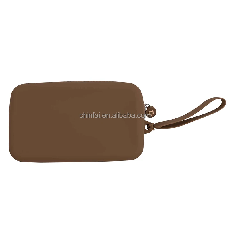 Chinfai Customized Hole Charms Portable Zipper Silicone Mobile Bag with Strap
