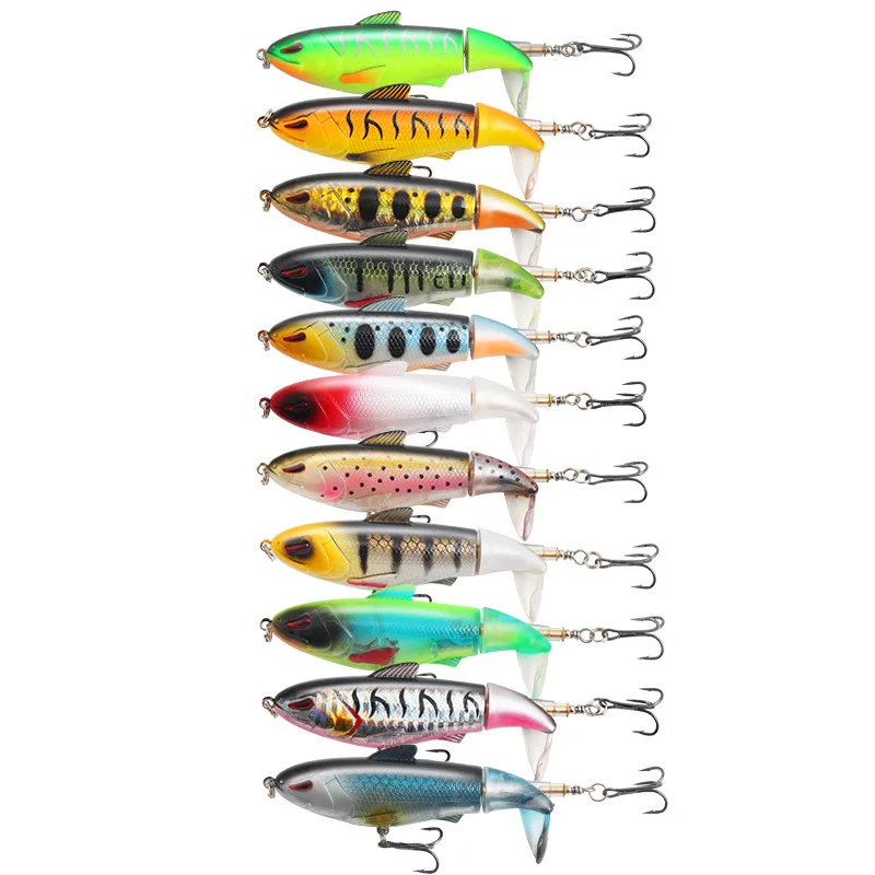 17g/105m Whopper Popper Fishing Lure For Carp Pike Topwater Floating Double Propeller Soft Rotating Tail Hard Bait Bass Swimbait