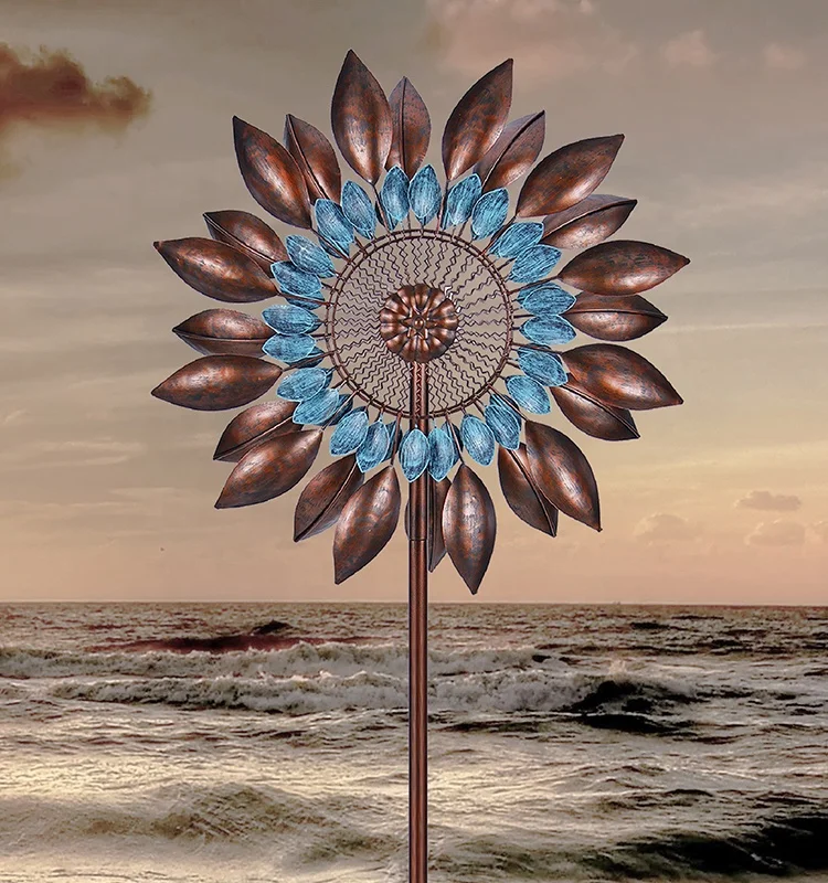 Hourpark High-grade garden decoration Double-sides blue and copper wind spinners for