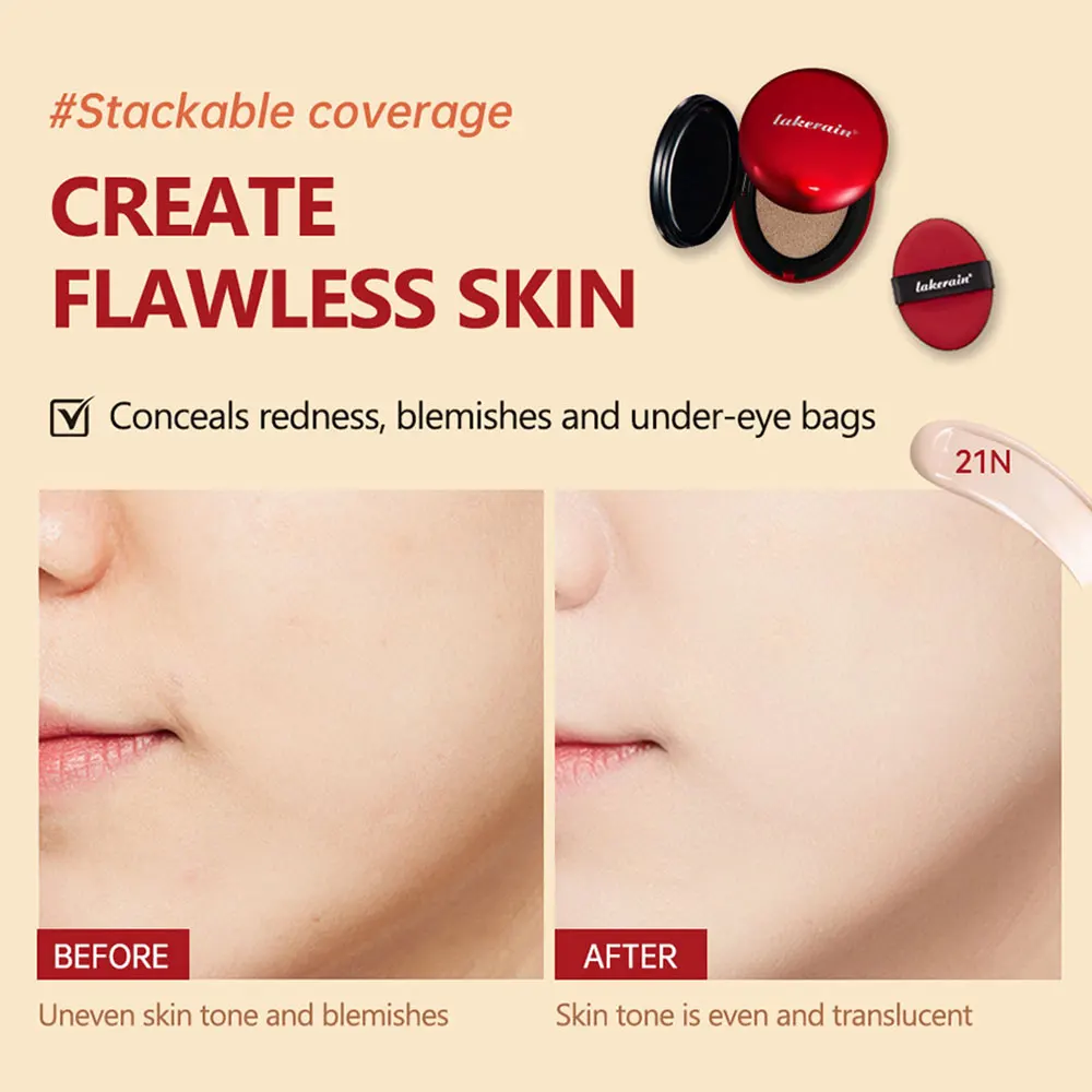 Long Lasting Pressed Powder Palette Korean Oil Control Cream Cushion Foundation With Puff