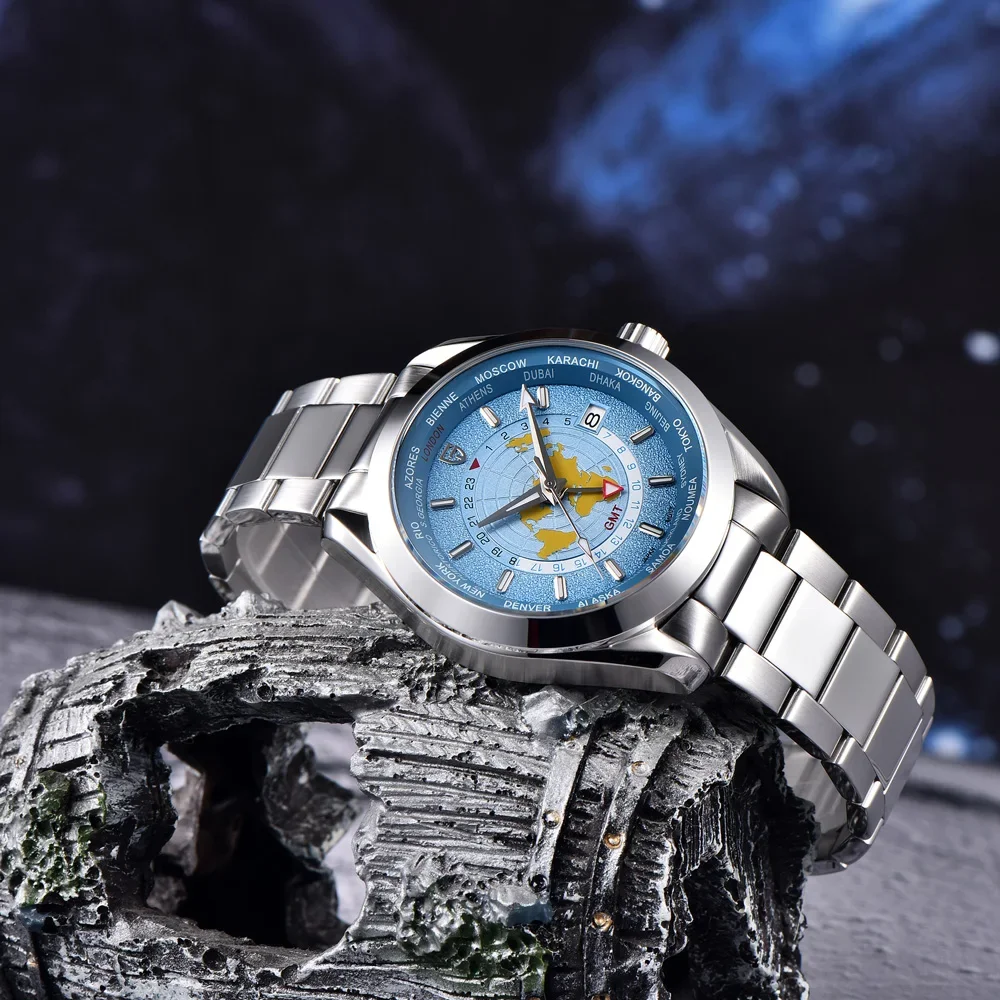 PAGANI DESIGN Men Watch 2024 New Stainless Steel NH34 Movt Mechanical Wristwatch Sapphire Mirror Multi-time zone Watches Reloj