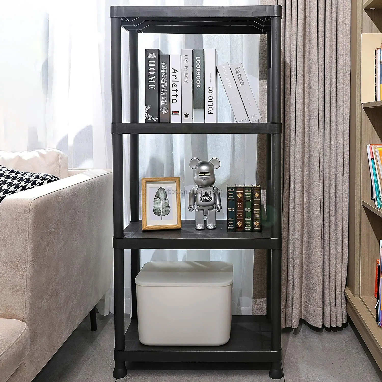 Warehouse Store Home Garage Stacking Boltless 4 Layer Shelf Sheet Storage Shelves Rack Plastic Shelves