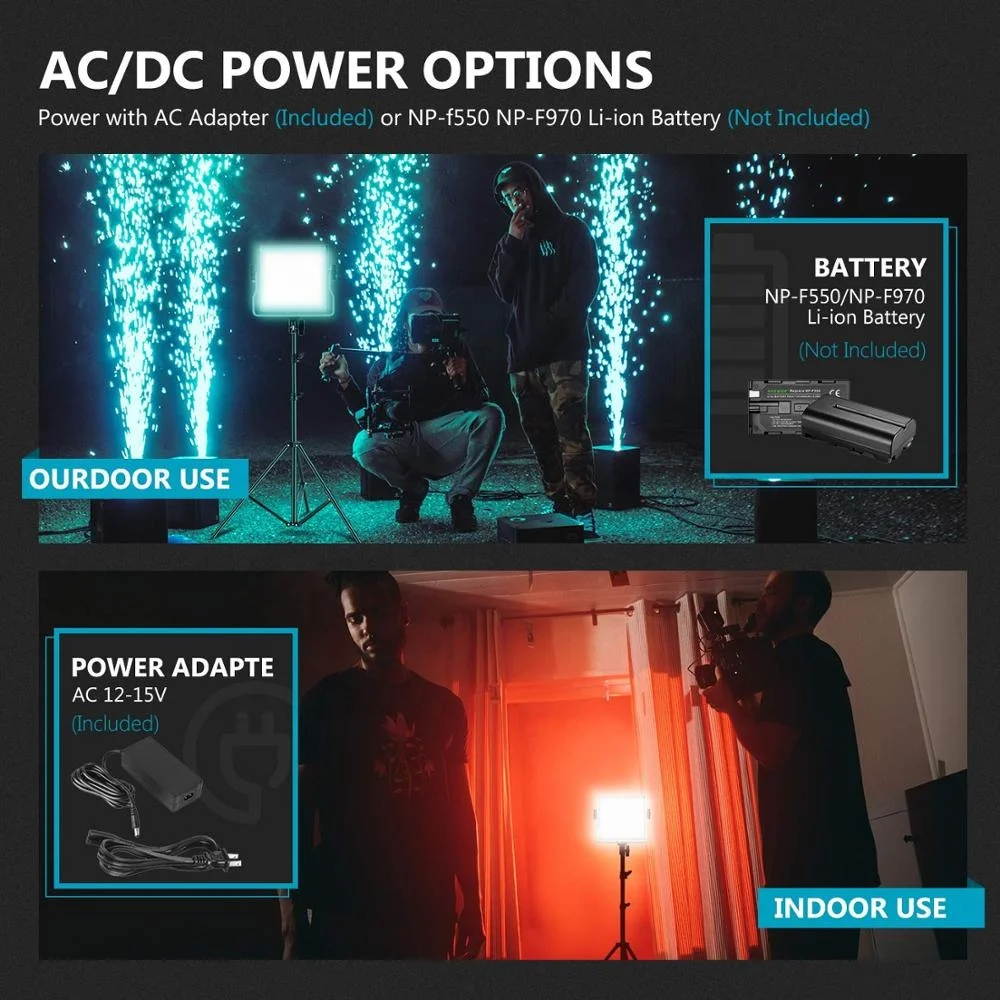 576 RGB Led Light with Remote Control 576 SMD LEDs CRI95/3200K-5600K/Brightness 0-100%/0-360 Adjustable Colors