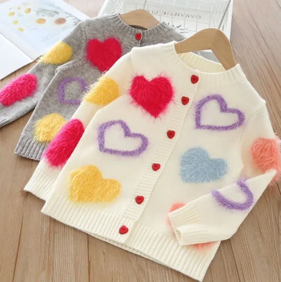 
Little Children Girl Velvet Sweater Cardigan Outwear Spring Autumn Clothes Love Heart Design 2-8 years 