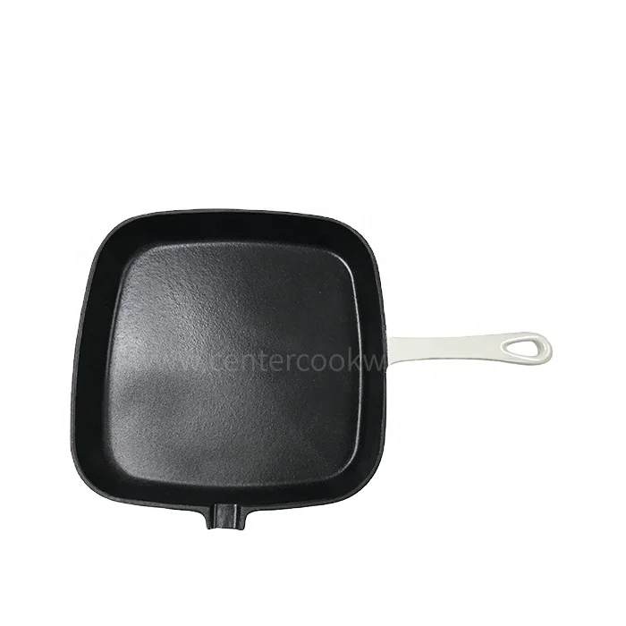 Enamel cast iron skillet fry pan grill pan with easy-clean surface