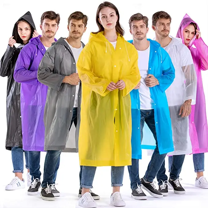 Polyester Rainwear Adults Reusable EVA Rain Ponchos Rain Jackets Raincoats  Men Women Plastic Rain Gear