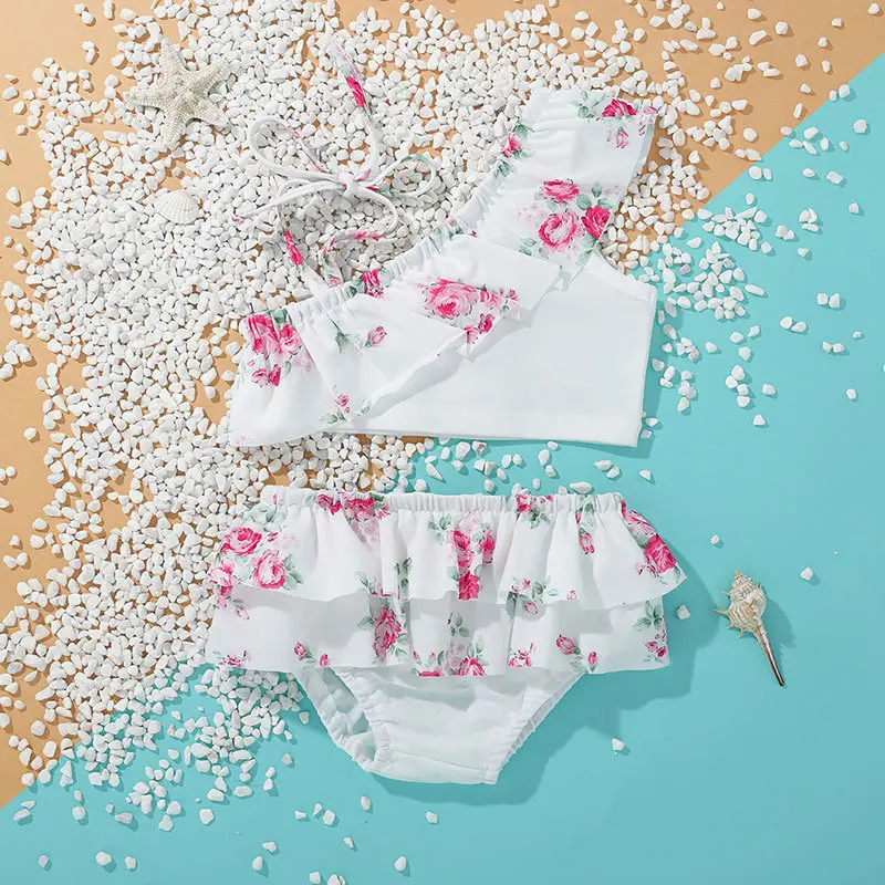 Wholesale Ruffle Floral Leopard Child Swimwear Baby Kids Two Piece Swimsuit For Girls