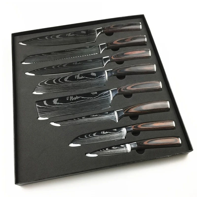 9 PCS Handmade Knife Damascus Steel Layer Pattern Kitchen Chef Set