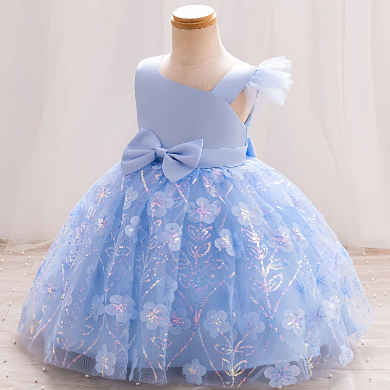 Factory price children lace toddlers princess birthday baby ball gowns flower girl dresses wedding kids dress