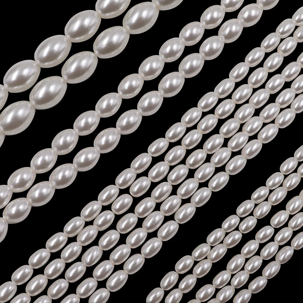 HX factory four different size rice shape white pearl 3/4/6/8 mm glass pearl beads for making pearl iphone chain