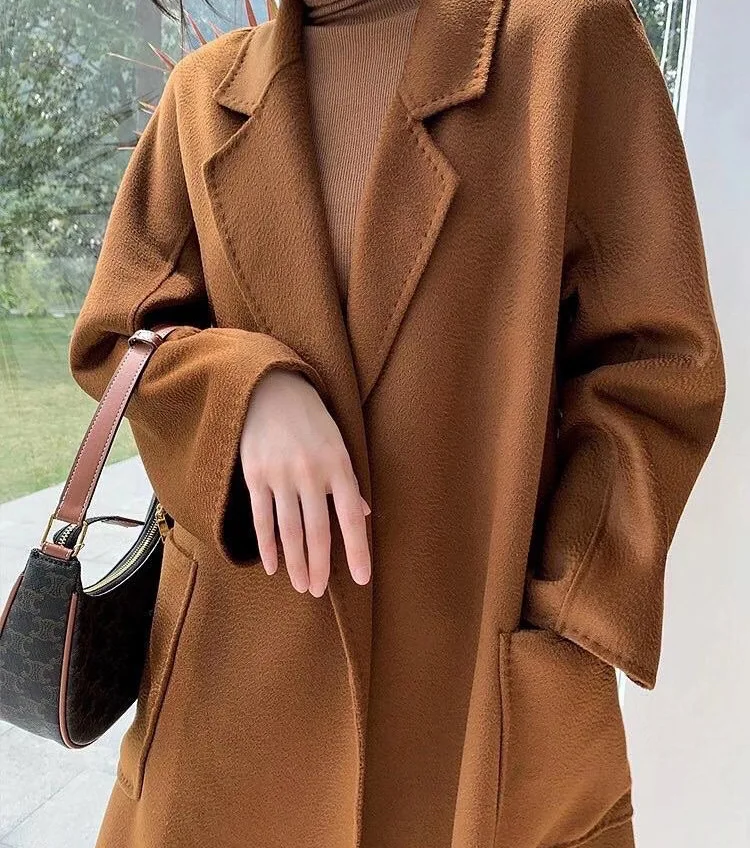 Ladies Double Row Wool Coat For Women Cashmere Korean Style Custom Woolen Reversible Cashmere Bathrobe Plus Length Sweater