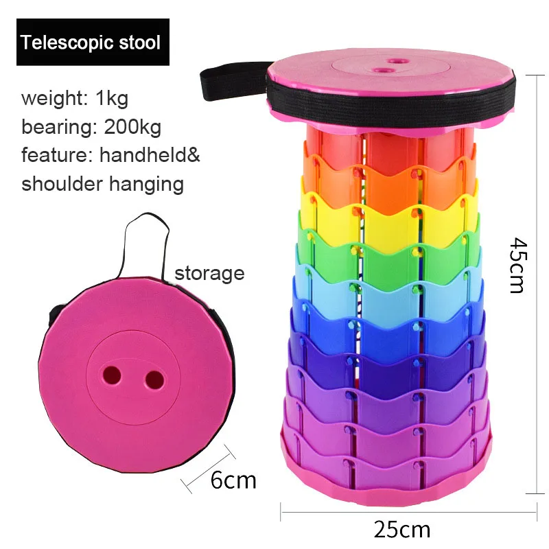 Wholesale Retractable Fishing Seat Height Adjustable Collapsible Chair Telescoping Plastic Camping Folding Stool