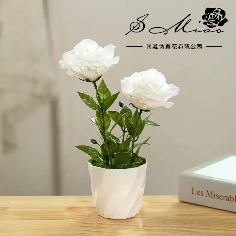 Living Room Indoor Plant Decoration Two-headed Rose Bonsai Simulated Artificial Plant Bonsai