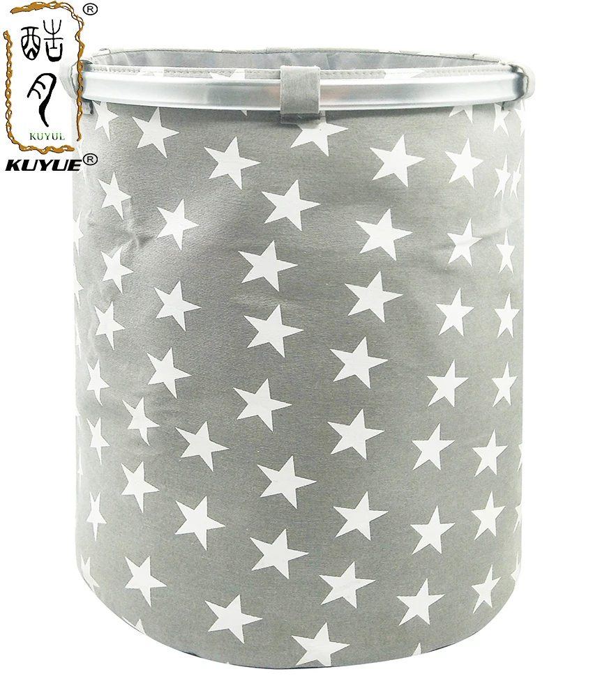 KUYUE large woven storage bucket cute girls foldable round laundry basket organizer