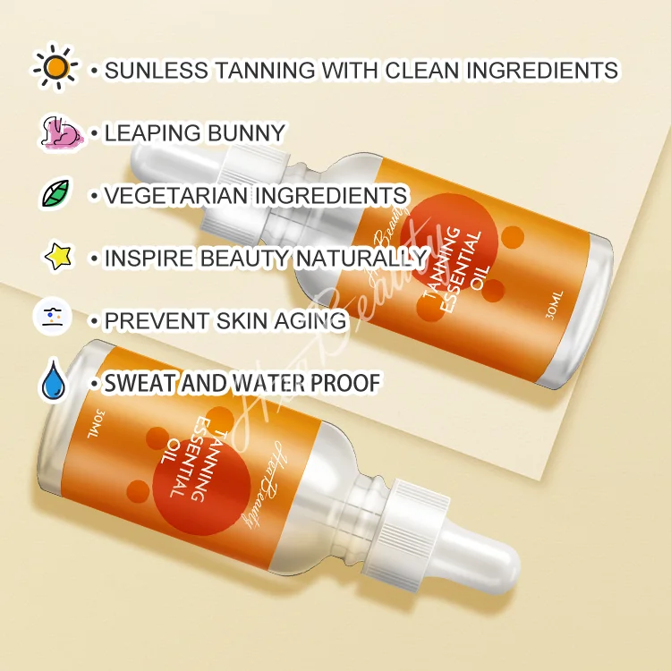 Heabeauty Low Moq Face Eye Area Anti Aging Vitamin c Fake Tanning Peptide Drops Serum Sun Tanning Oil with Hyaluronic Acid