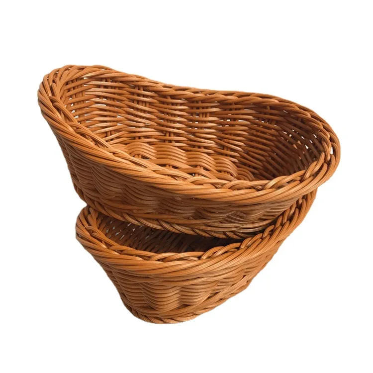 Rattan Bread Basket Supermarket Fruit Vegetable Storage Basket Snack Storage Frame Plastic Woven Basket