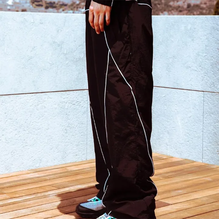 Men Polyester Jogger Sets Two Piece Set Patchwork Zip Up Puff Print Nylon Jacket And Track Pants Custom Nylon Tracksuits For Men