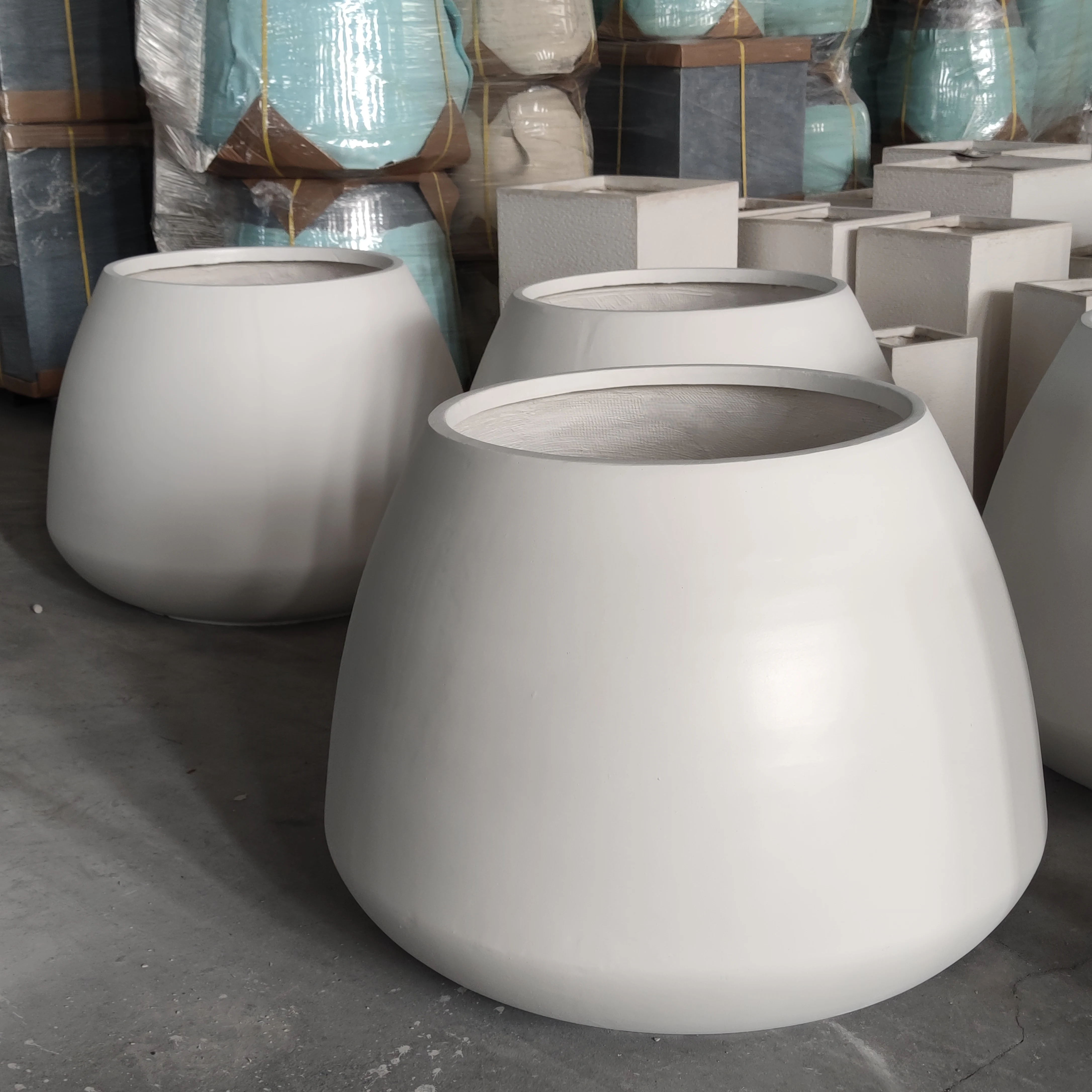 Popular decorative big white bowl outdoor fiberglass concrete planting flower pots