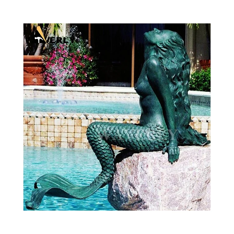 Outdoor Garden Life Size Metal Mythology Statue Fountain Hand Cast Bronze Mermaid Sculpture Fountain for Sale