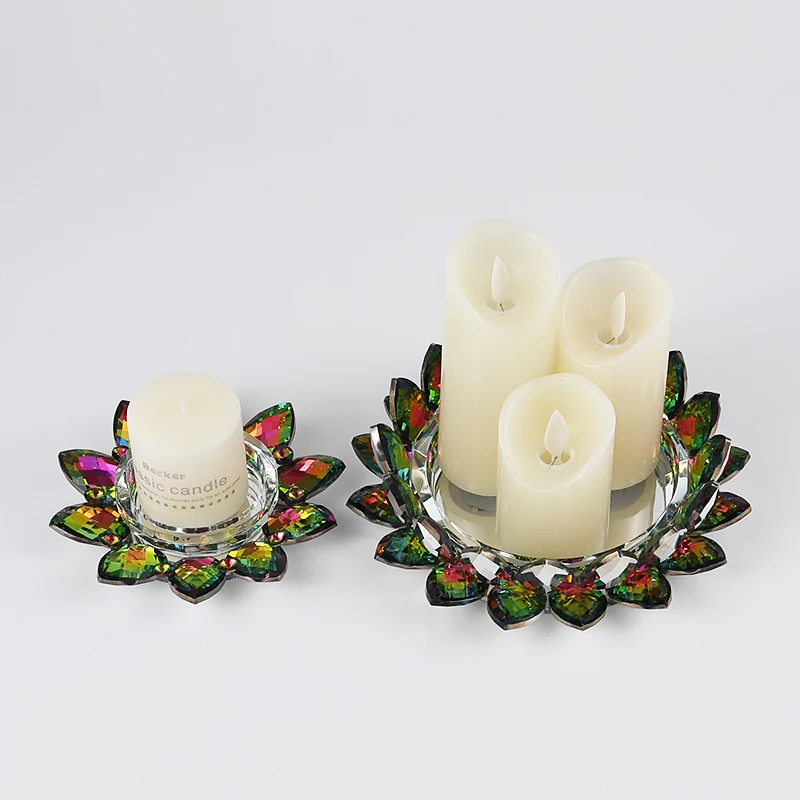 Colorful Crystal Lotus Ornament Crystal Flower Candle Holder Glass Candlestick For Decoration