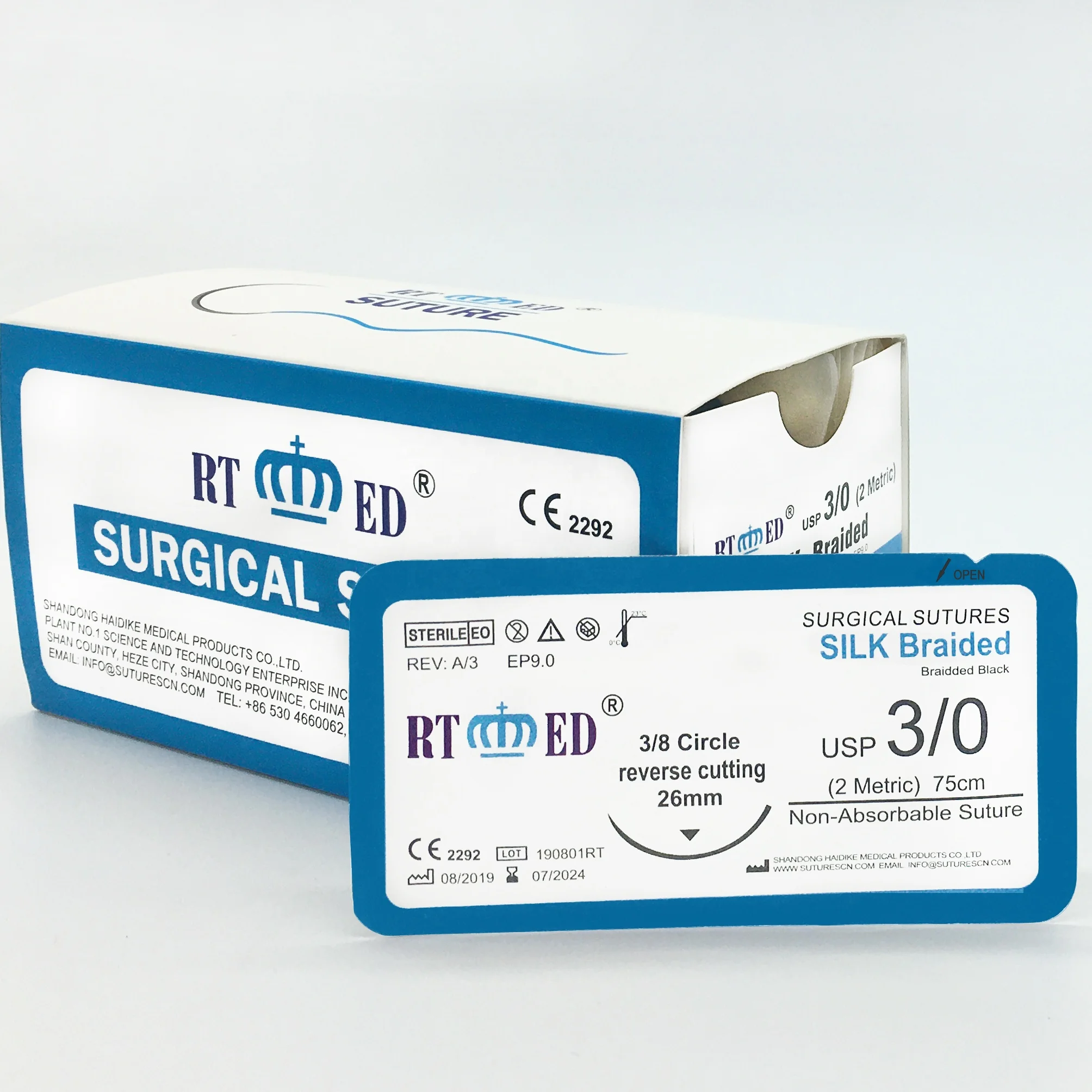 Non-absorbable sutures Silk Braided Black for oral surgery, ophthalmic surgery and skin closure