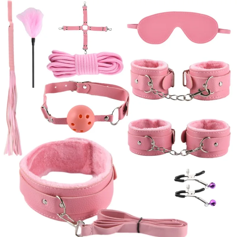 Adults Woman Toys Nipple Clip Spanking Paddle Whip Neck Collar Mouth Gag Anal Plug Bdsm Mask Handcuffed Slave Bondage Sex Toy