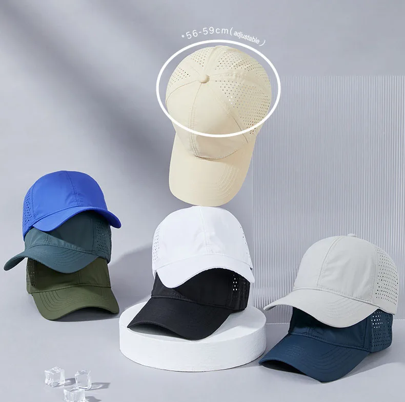 HBA50 Nylon Quick Dry Golf Sports Caps Polyester Dad Hats 6 Panel Custom Baseball Cap With Velcroes Closure Strap