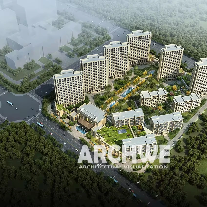 Landscape in 3d architectural rendering, also architectural-renderings-commercial, eco friendly architecture