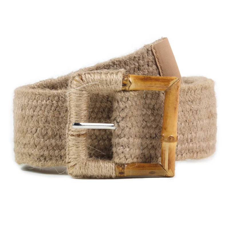 Fashion Design Square Buckle Dress Belt For Women Casual Braided Wide Strap  Decoration Gift Woven Elastic PP Straw Belts