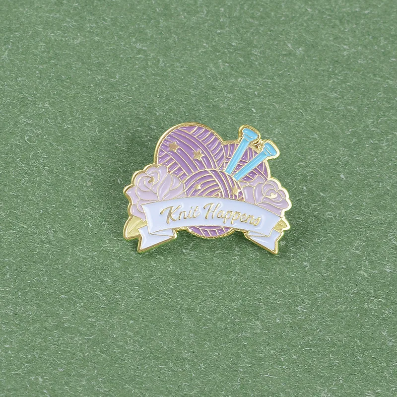 European fashion knitted sweater alloy brooch purple wool ball rose cartoon pins badge for cowboy backpack jewelry