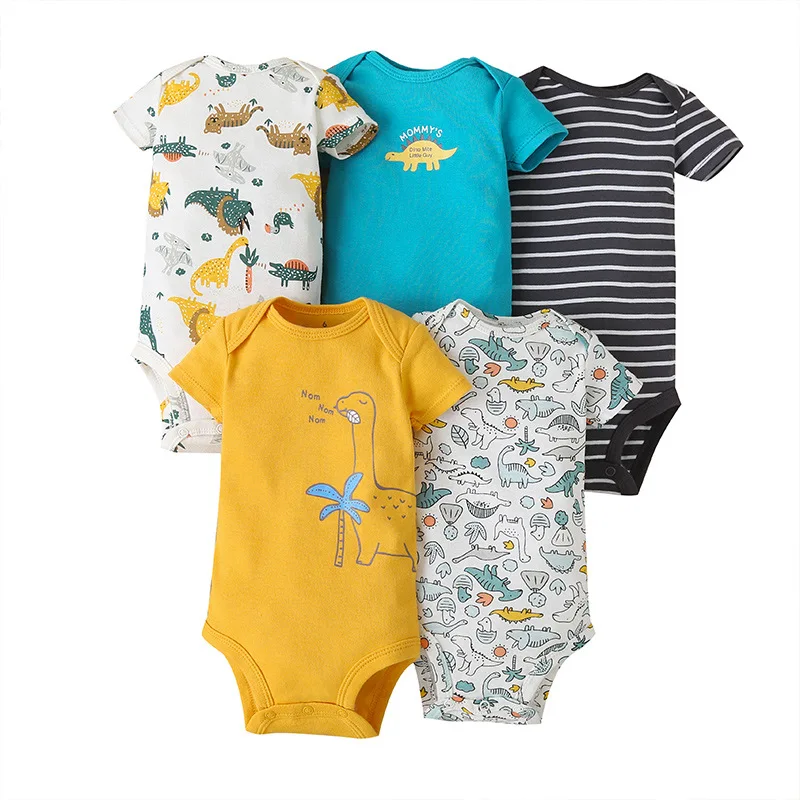 Оптовая продажа, набор из 5 предметов, детская трикотажная одежда Mamelucos De Bebe с милым рисунком для мальчиков и девочек, летняя детская одежда, комбинезон